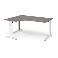 TR10 deluxe left hand ergonomic desk 1600mm - white frame, grey oak top