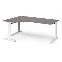 TR10 deluxe left hand ergonomic desk 1800mm - white frame, grey oak top