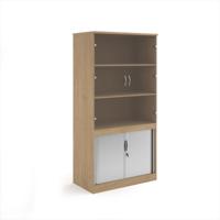 Systems combination unit with tambour doors and glass upper doors 2000mm high with 2 shelves - Kendal Oak