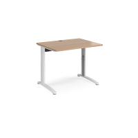 TR10 height settable straight desk 1000mm x 800mm - white frame, beech top