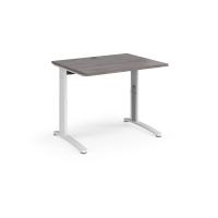 TR10 height settable straight desk 1000mm x 800mm - white frame, grey oak top