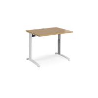 TR10 height settable straight desk 1000mm x 800mm - white frame, oak top