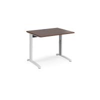 TR10 height settable straight desk 1000mm x 800mm - white frame, walnut top