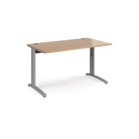 TR10 height settable straight desk 1400mm x 800mm - silver frame, beech top