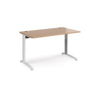 TR10 height settable straight desk 1400mm x 800mm - white frame, beech top