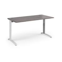 TR10 height settable straight desk 1600mm x 800mm - white frame, grey oak top