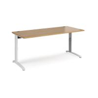 TR10 height settable straight desk 1800mm x 800mm - white frame, oak top