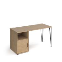 Tikal straight desk 1400mm x 600mm with hairpin leg and support pedestal with cupboard door