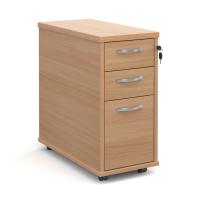 Tall slimline mobile 3 drawer pedestal with silver handles 600mm deep - beech