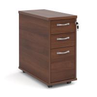 Tall slimline mobile 3 drawer pedestal with silver handles 600mm deep - walnut