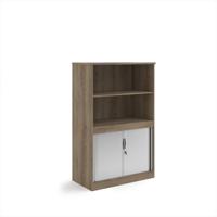 Systems combination unit with tambour doors and open top 1600mm high with 2 shelves - Nebraska Oak