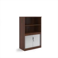 Systems combination unit with tambour doors and open top 1600mm high with 2 shelves - Walnut