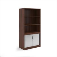 Systems combination unit with tambour doors and open top 2000mm high with 2 shelves - Walnut