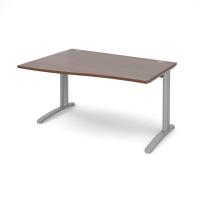 TR10 left hand wave desk 1400mm - silver frame, walnut top