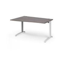 TR10 left hand wave desk 1400mm - white frame, grey oak top