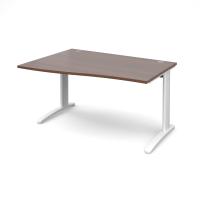 TR10 left hand wave desk 1400mm - white frame, walnut top
