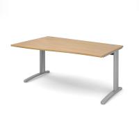 TR10 left hand wave desk 1600mm - silver frame, oak top