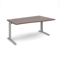 TR10 right hand wave desk 1600mm - silver frame, walnut top