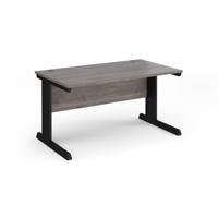 Vivo straight desk 1400mm x 800mm - black frame, Grey Oak top