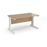 Vivo straight desk 1400mm x 800mm - white frame, Kendal Oak top