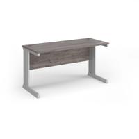 Vivo straight desk 1400mm x 600mm - silver frame, Grey Oak top