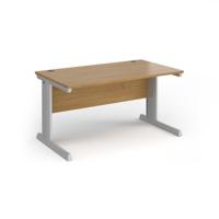 Vivo straight desk 1400mm x 600mm - silver frame, oak top