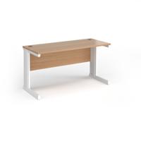 Vivo straight desk 1400mm x 600mm - white frame, beech top