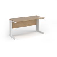 Vivo straight desk 1400mm x 600mm - white frame, Kendal Oak top