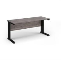 Vivo straight desk 1600mm x 600mm - black frame, Grey Oak top