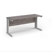 Vivo straight desk 1600mm x 600mm - silver frame, Grey Oak top