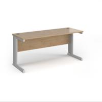 Vivo straight desk 1600mm x 600mm - silver frame, Kendal Oak top
