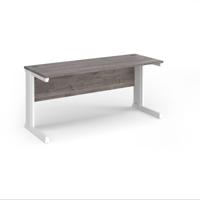 Vivo straight desk 1600mm x 600mm - white frame, Grey Oak top