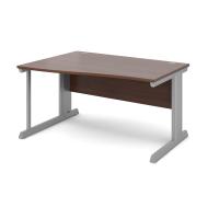 Vivo left hand wave desk 1400mm - silver frame, walnut top