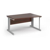 Vivo right hand wave desk 1400mm - silver frame, walnut top