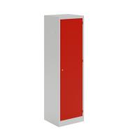 Steel police locker with 1 shelf and 1 coat rail - grey with red door