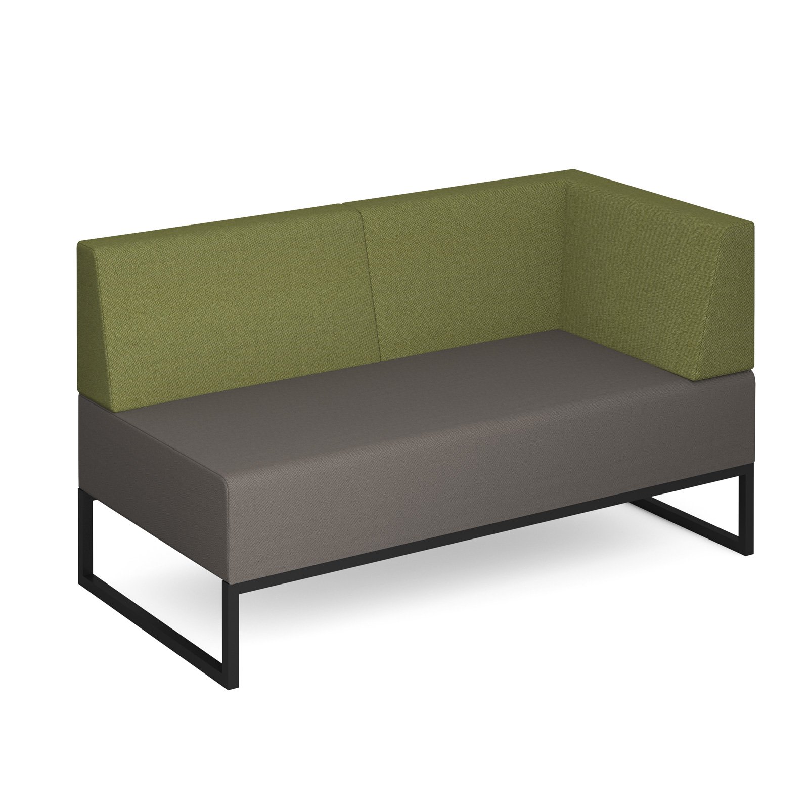 Nera modular soft seating double bench with back and left arm and black frame