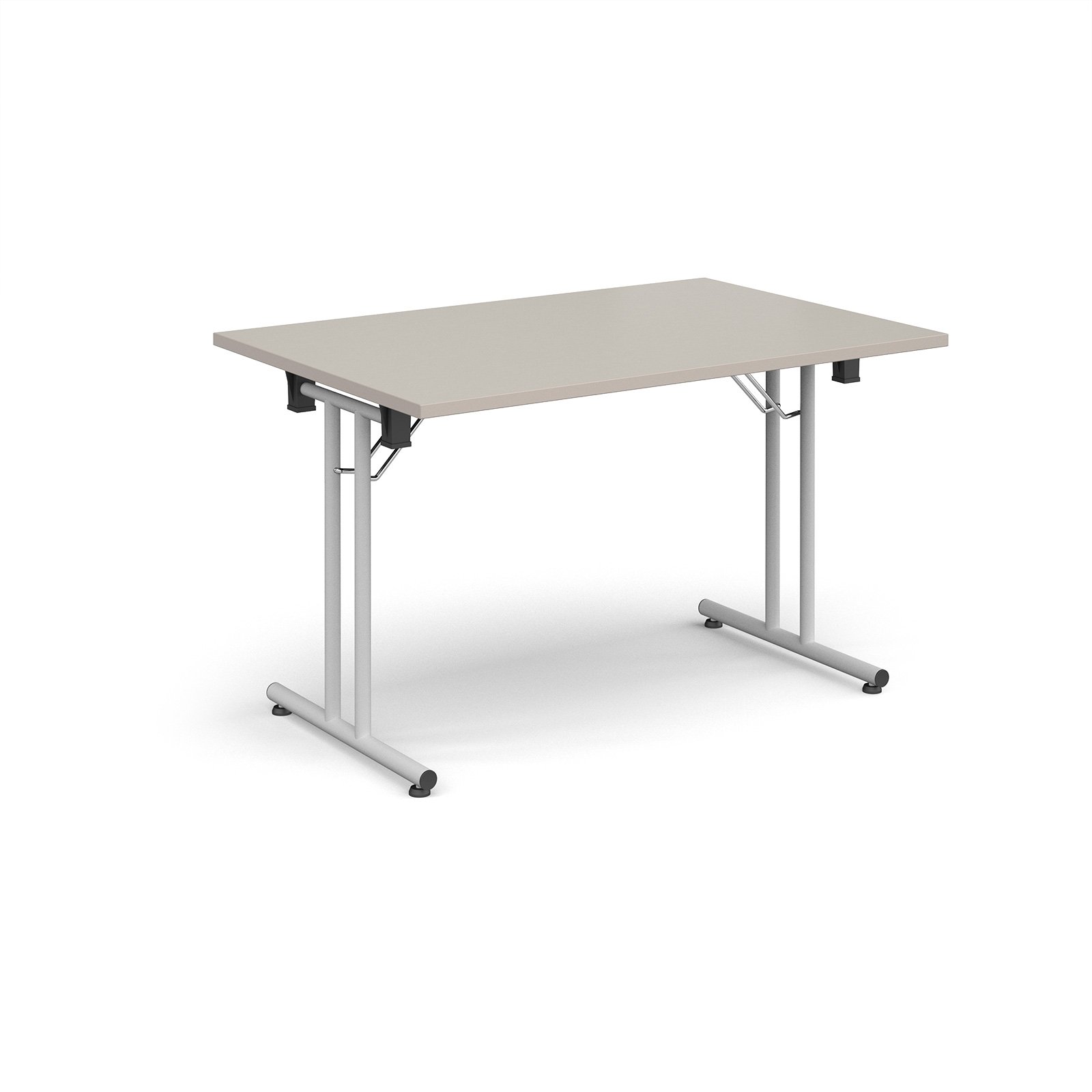 Rectangular folding leg table with white legs and straight foot rails 1200mm x 800mm - Light Grey