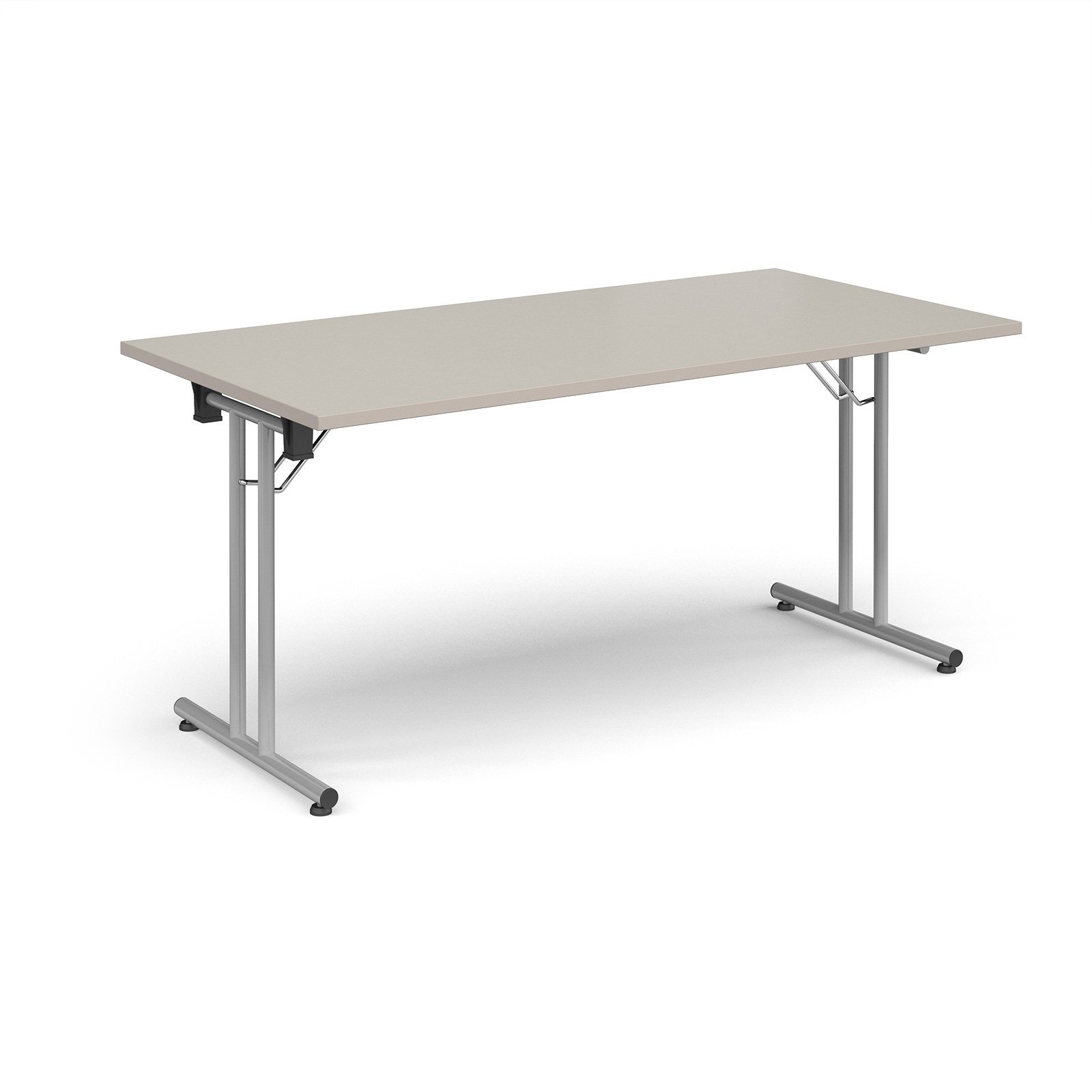 Rectangular folding leg table with silver legs and straight foot rails 1600mm x 800mm - Light Grey