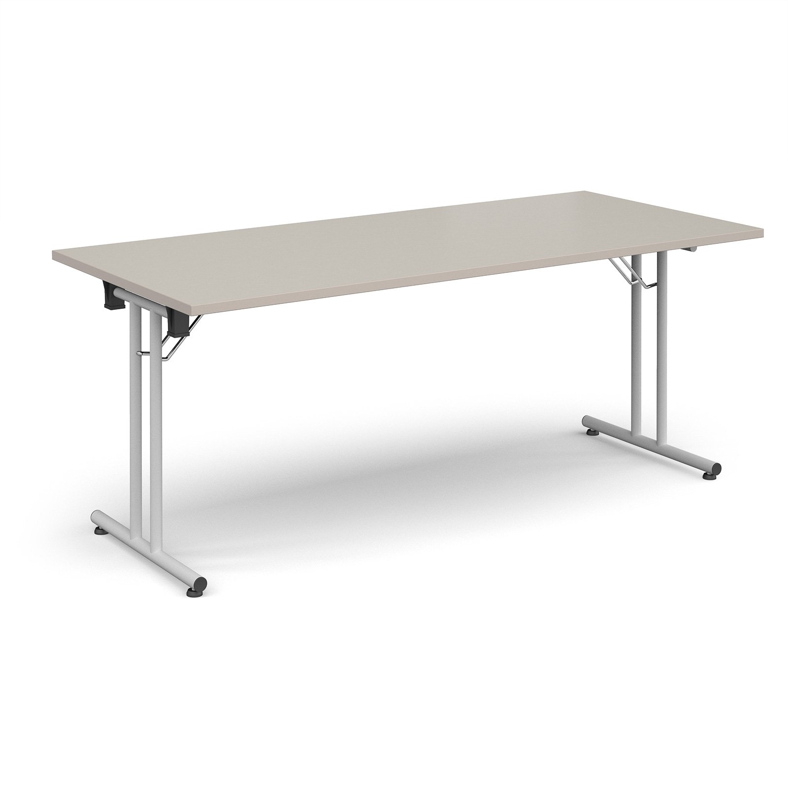 Rectangular folding leg table with white legs and straight foot rails 1800mm x 800mm - Light Grey