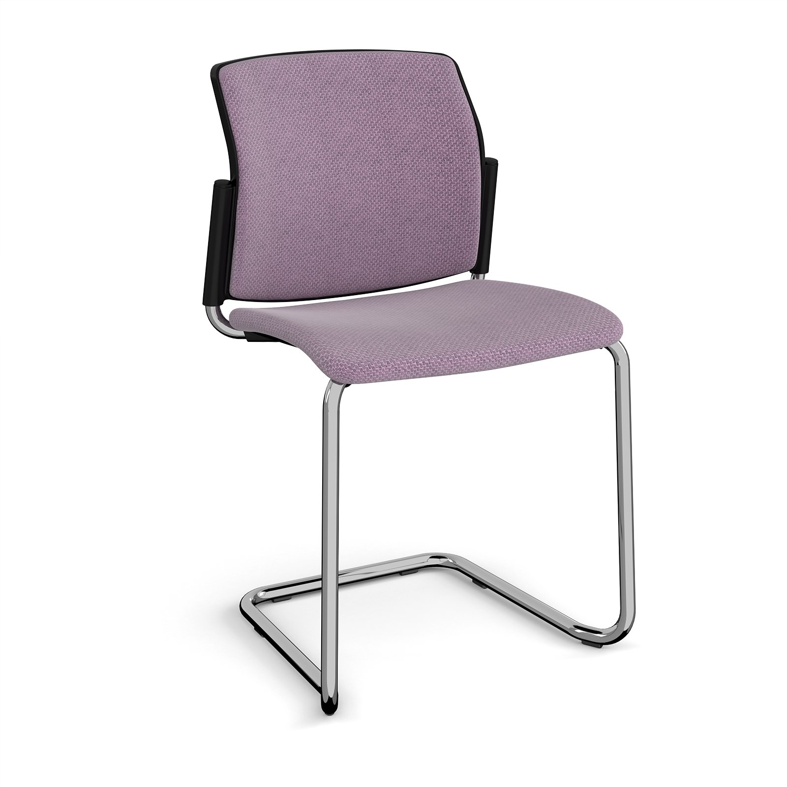 Santana cantilever chair with fabric seat and back, chrome frame and no arms - made to order