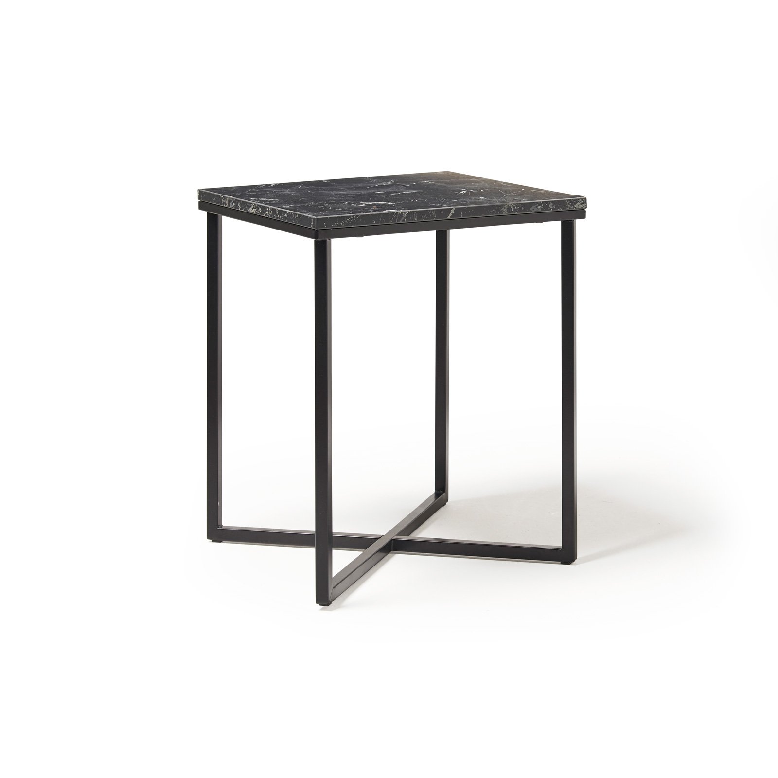 Siano square side table with a black steel frame and Lotus wood top