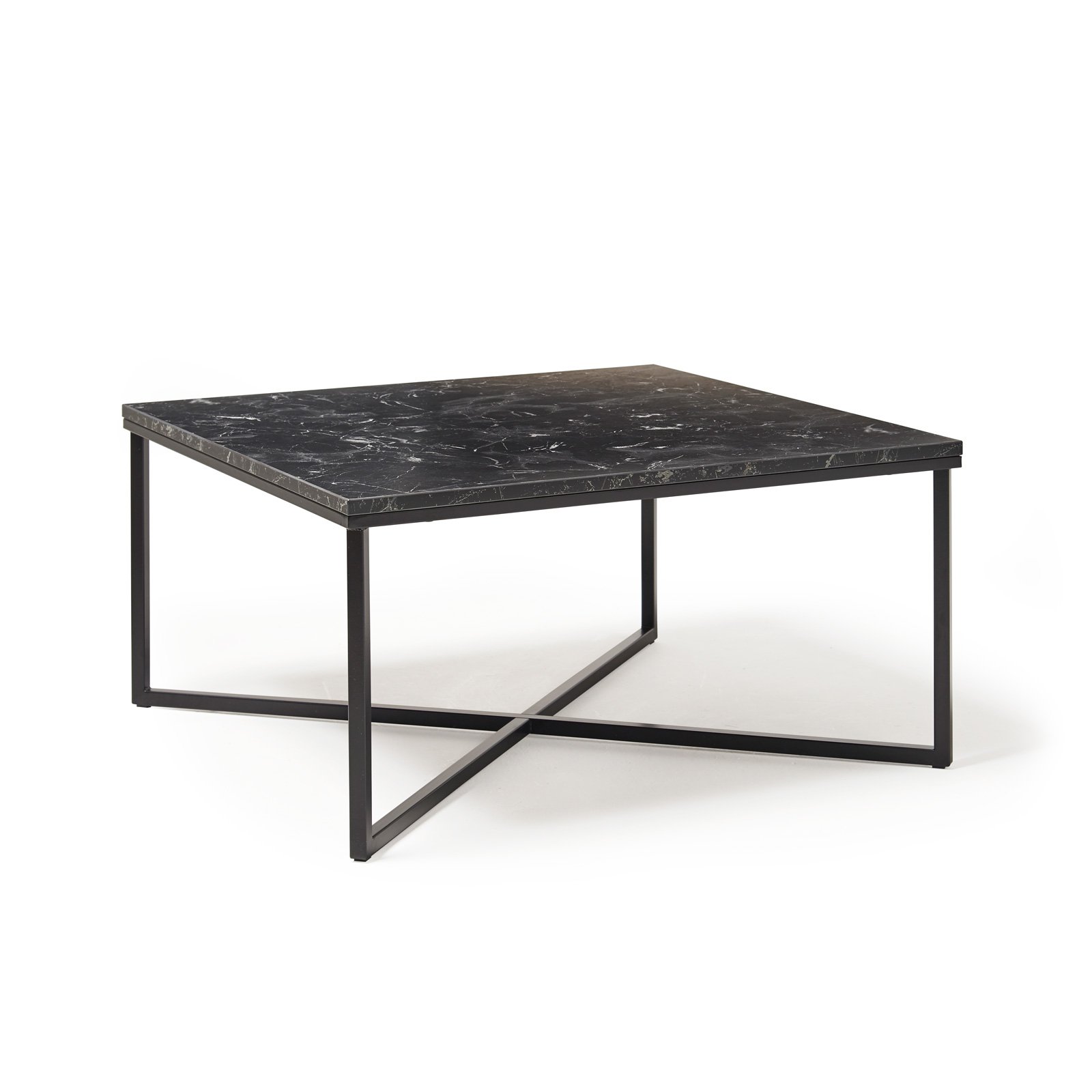 Siano large square coffee table with a black steel frame and Lotus wood top