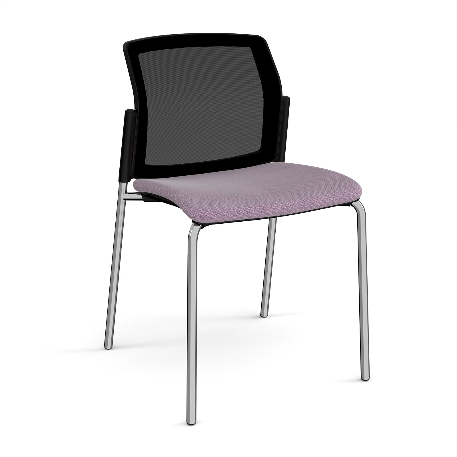 Santana 4 leg stacking chair with fabric seat and mesh back, chrome frame and no arms - made to order