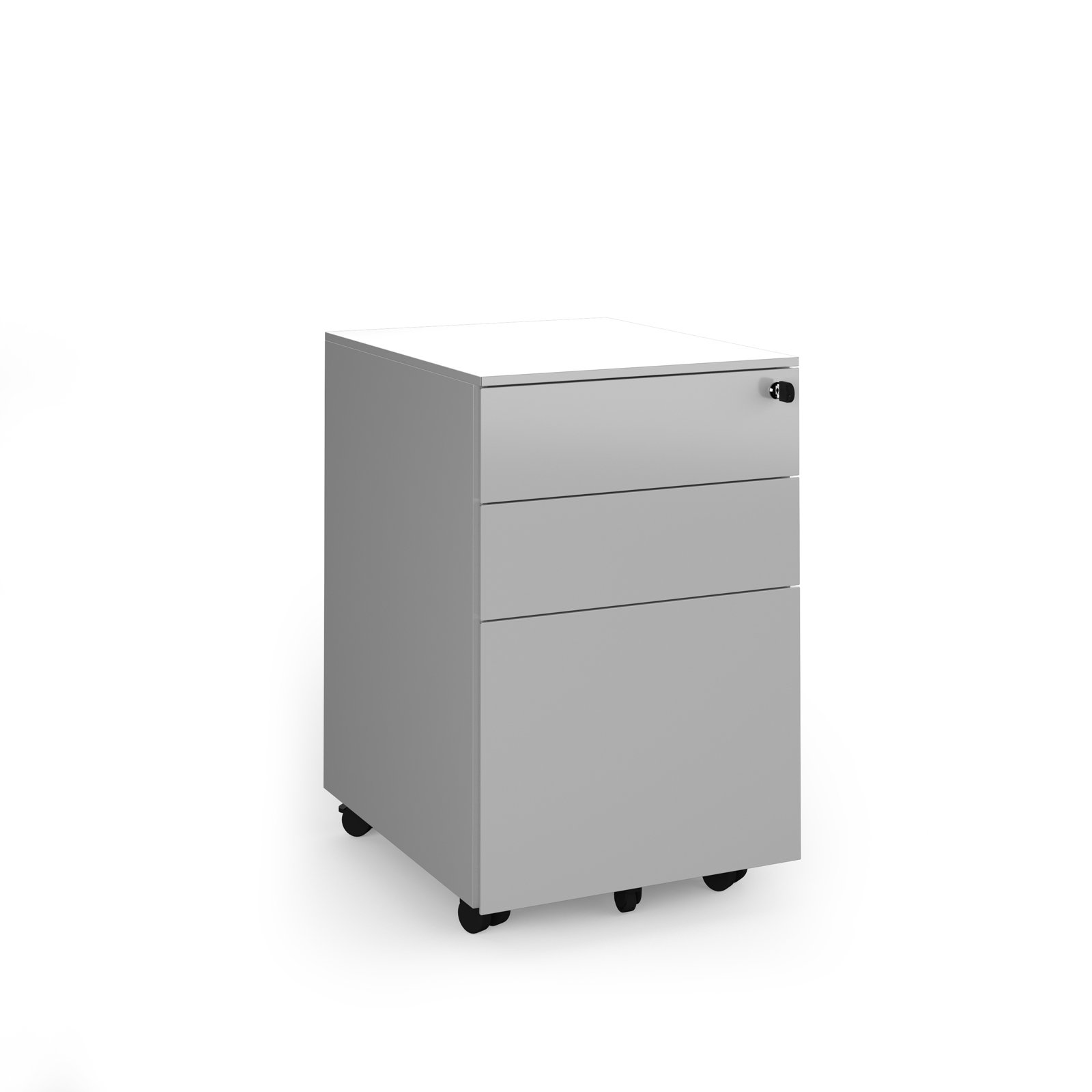 Steel 3 drawer wide mobile pedestal - silver