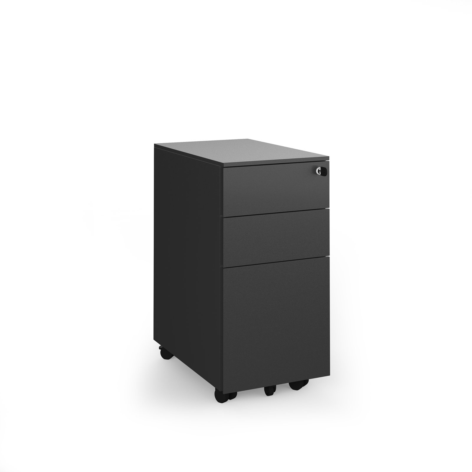Steel 3 drawer narrow mobile pedestal - black