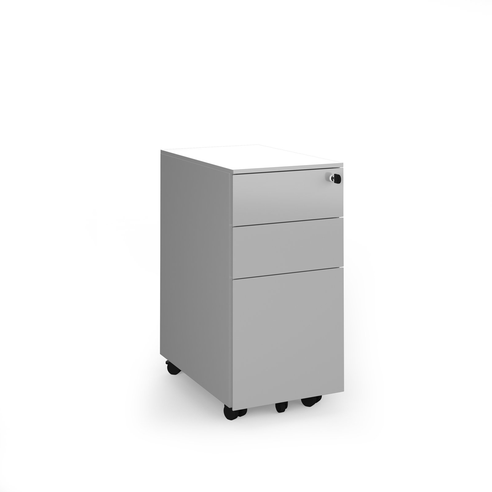 Steel 3 drawer narrow mobile pedestal - silver