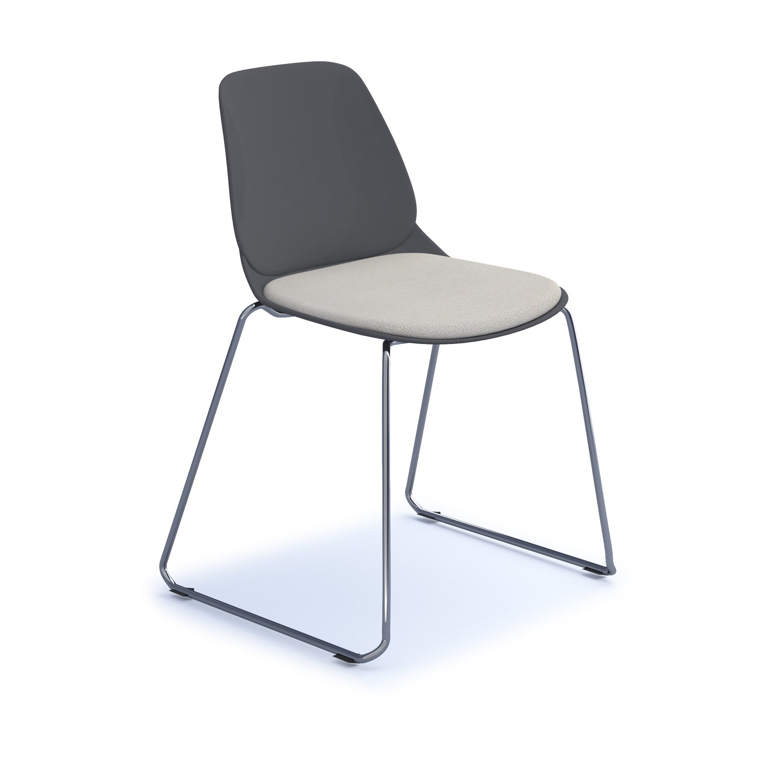 Strut chair with seat pad and chrome sled frame - grey