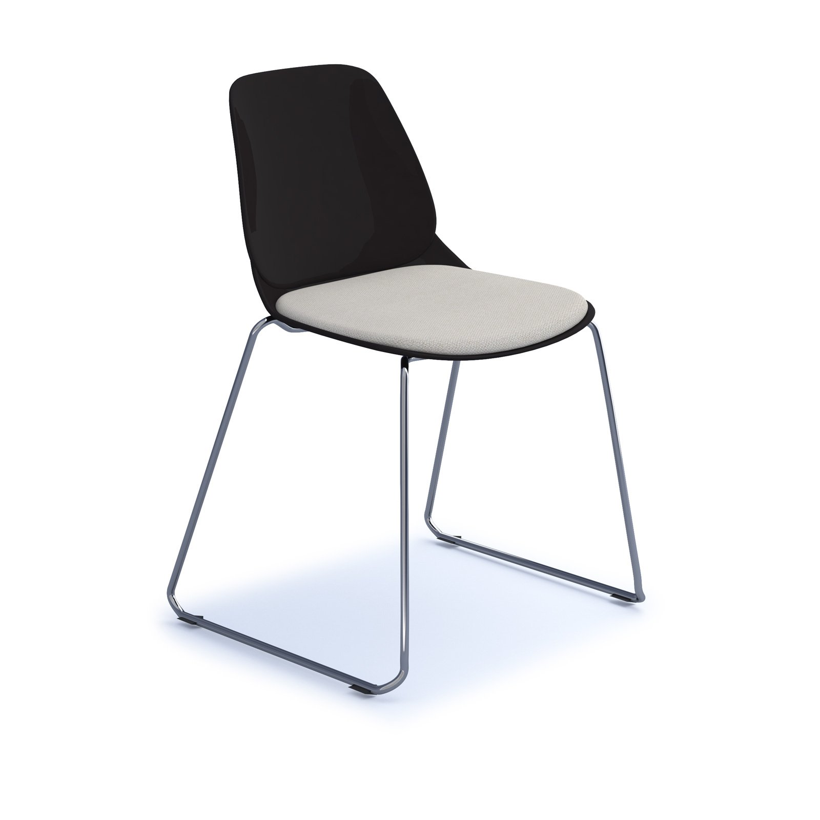 Strut chair with seat pad and chrome sled frame - black