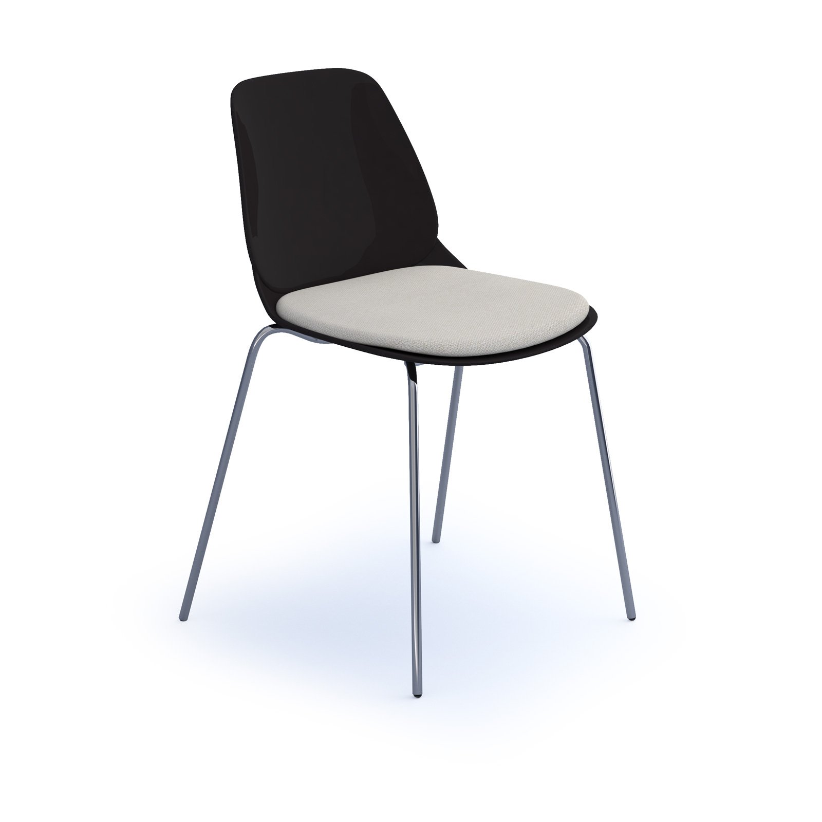 Strut chair with seat pad and chrome 4 leg frame - black
