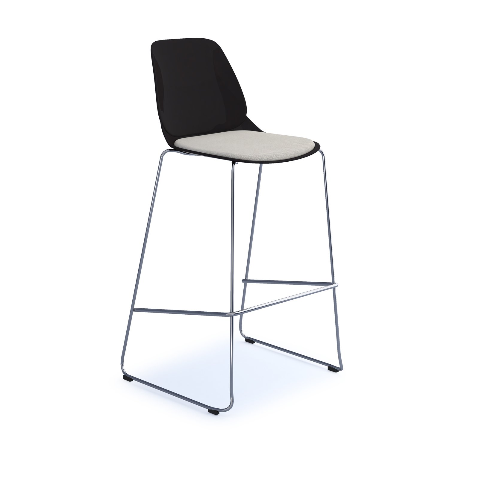 Strut stool with seat pad and chrome sled frame - black
